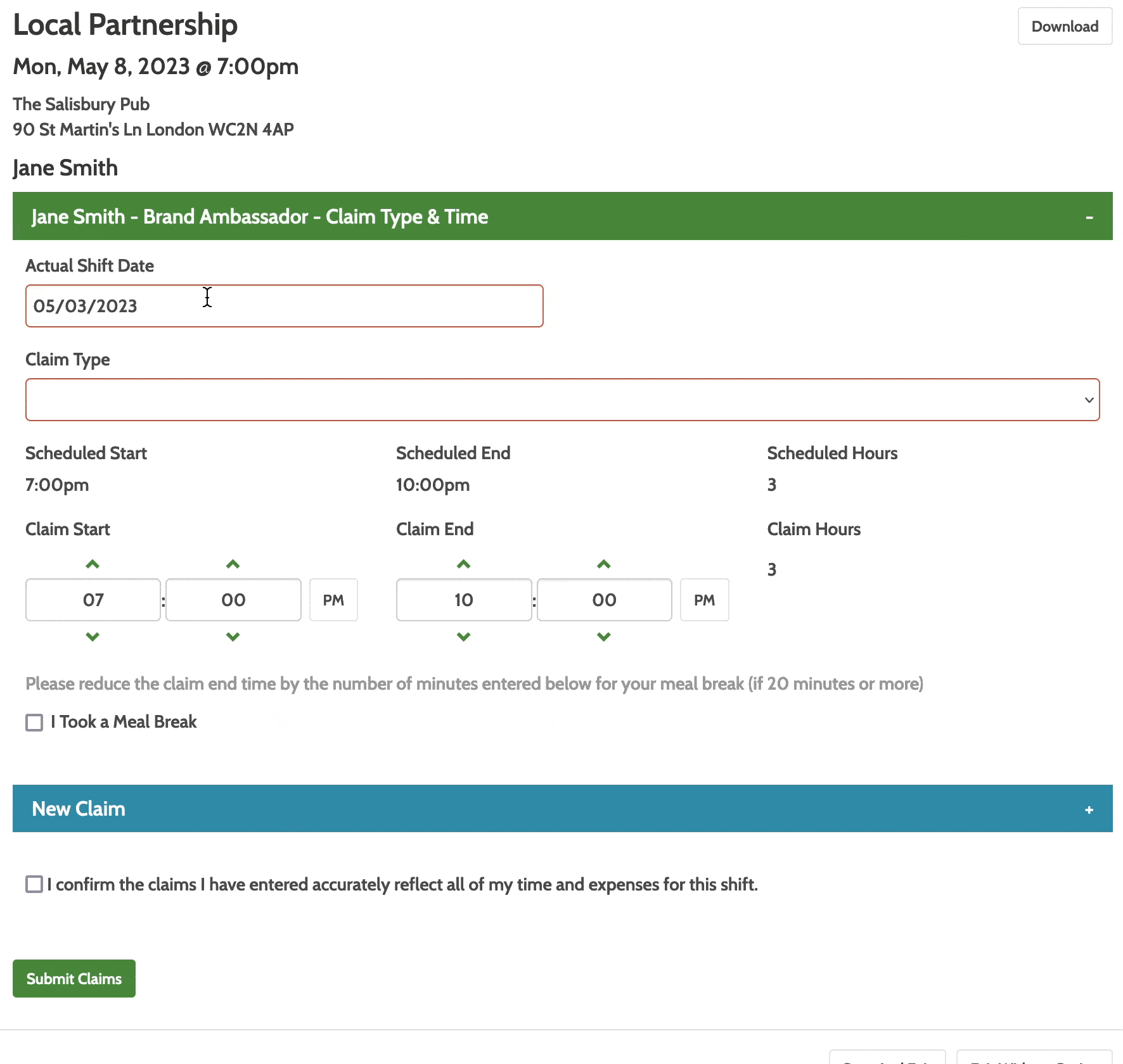 Animated GIF of claim submission in MainEvent.