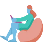 Drawing of a person sitting in a beanbag with a laptop.