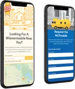 2 iPhones showing wienermobile and NUTmobile event request websites.