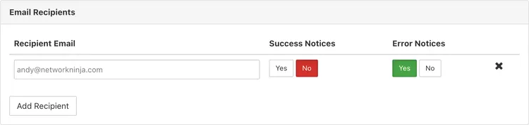 Screenshot showing ability to add email alerts for successful or failed data integrations.