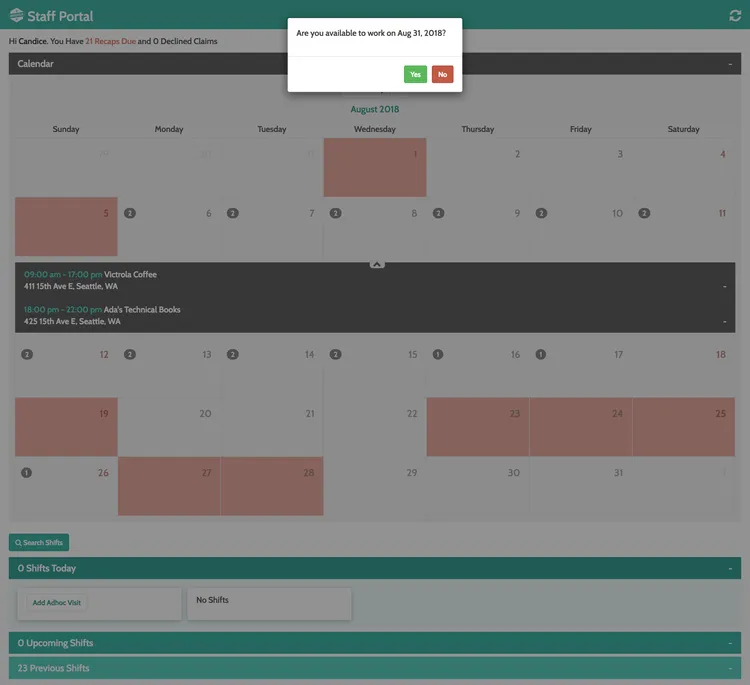 Screenshot of Position Availability Calendar.